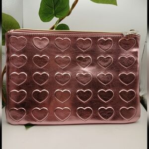 Too Faced Metallic Pink Heart Cosmetic Bag